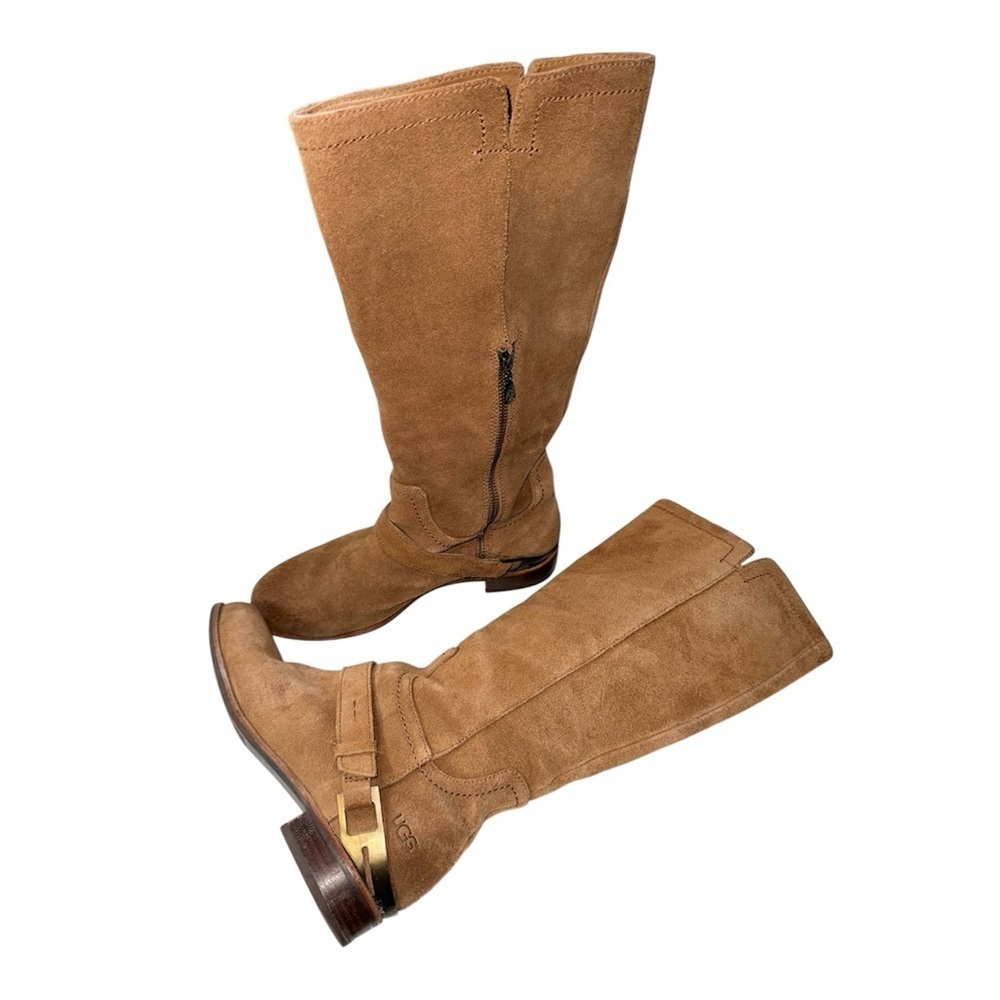 UGG Channing Suede Riding Boots Chestnut Brown Buckle 7 Women’s - Picture 5 of 12